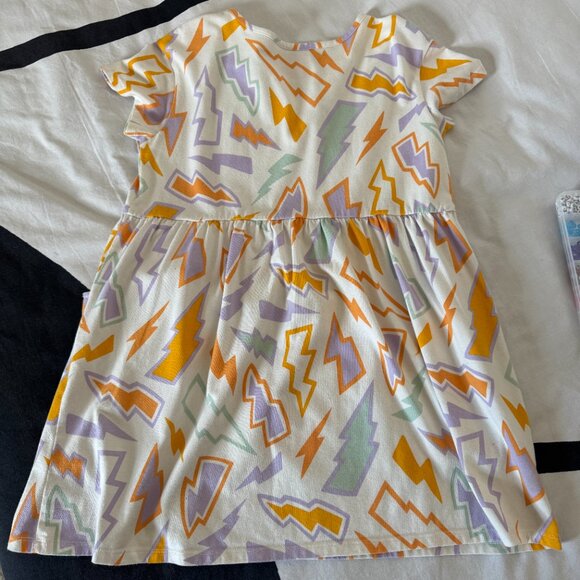 Like New Cat & Jack Kids Girl's Graphic Printed Dress, White Bolt Print Sz L+ - Picture 5 of 6